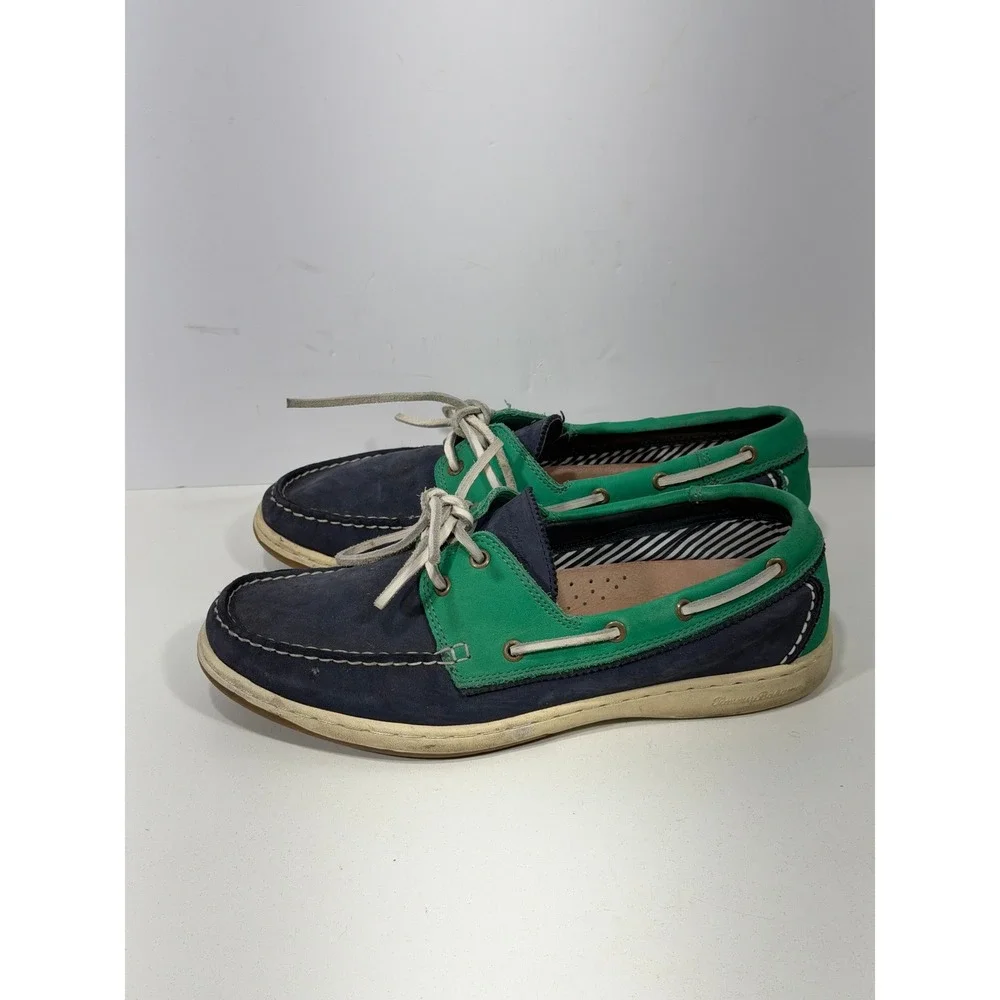 Tommy Bahama Arlington Mens 11M Navy Green Leather Boat Shoes TFM00149-220